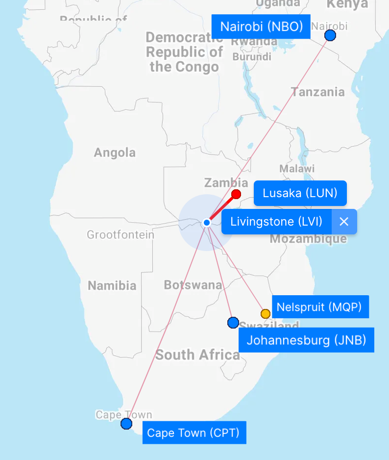 Flight path to Botswana