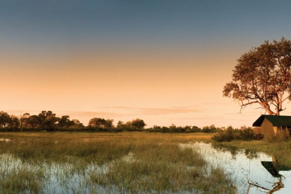 Great Plains Selinda Pioneers Camp Botswana Sunset View of Explorer's Camp.