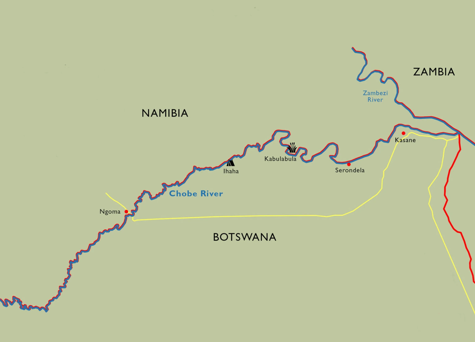 Chobe river map Botswana Rudimentary Map of Chobe River