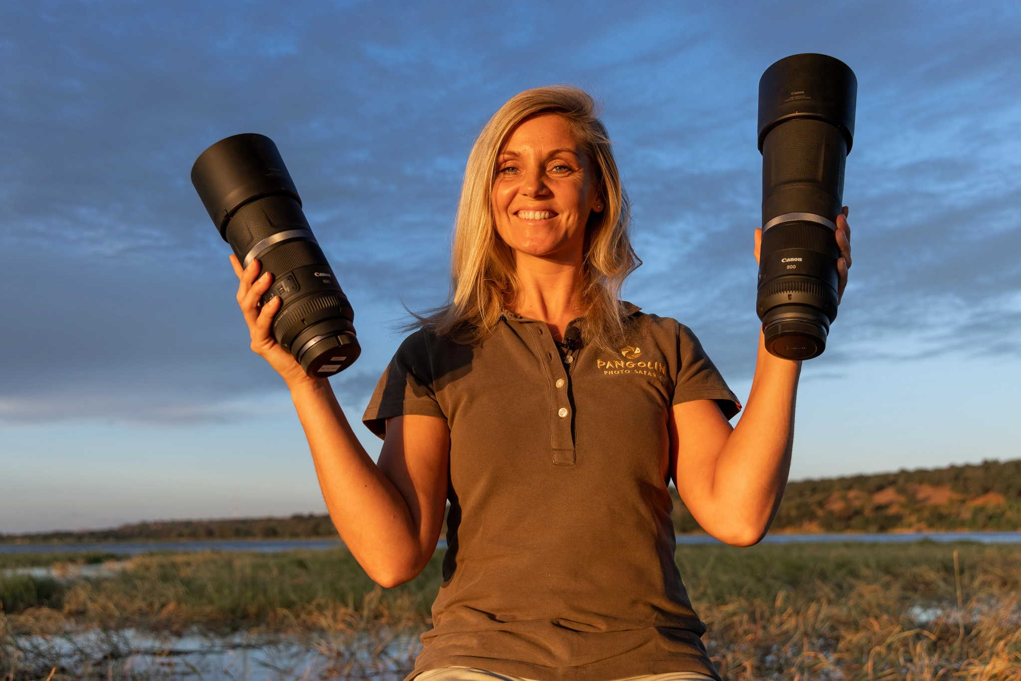 Sabine with two lenses with lens hoods